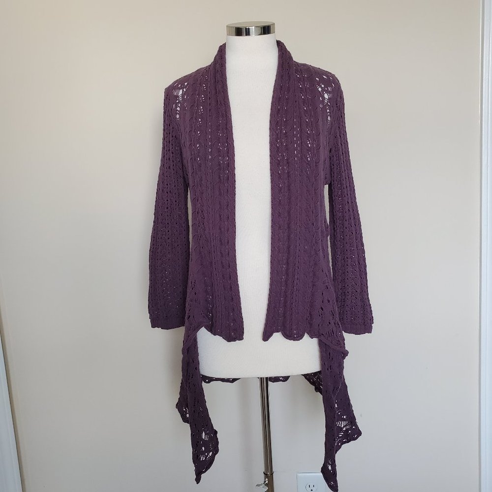 CAbi Open Front Knit Purple Cardigan Sweater Med